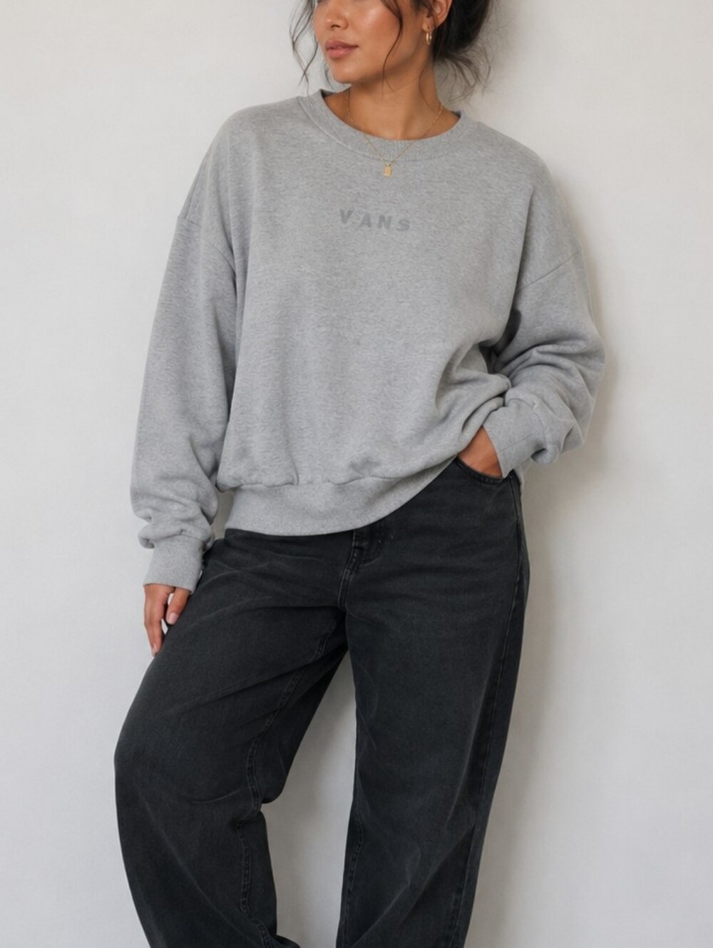Vans Faded Lessons Retro Gray Crewneck Sweatshirt Large NWT Oversized Pullover